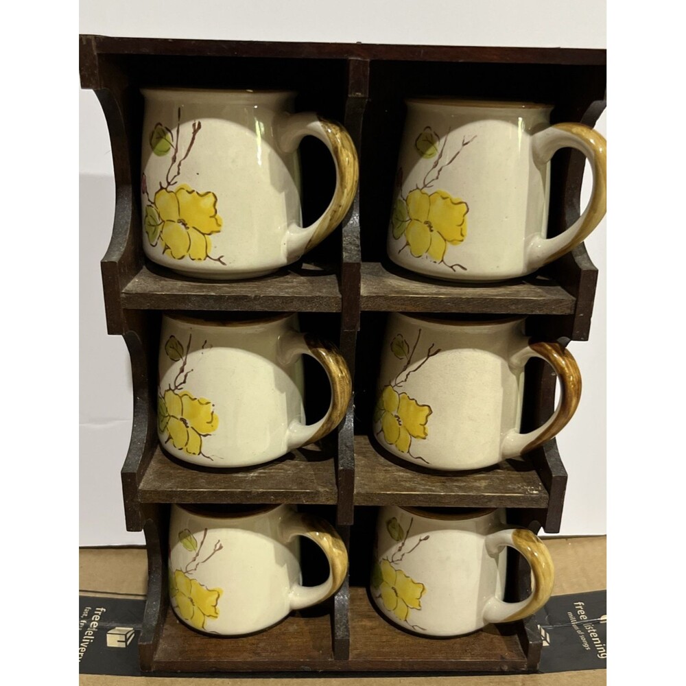 Vintage Casualstone Stoneware Springtime Floral 6 Mug Set 704 Korea